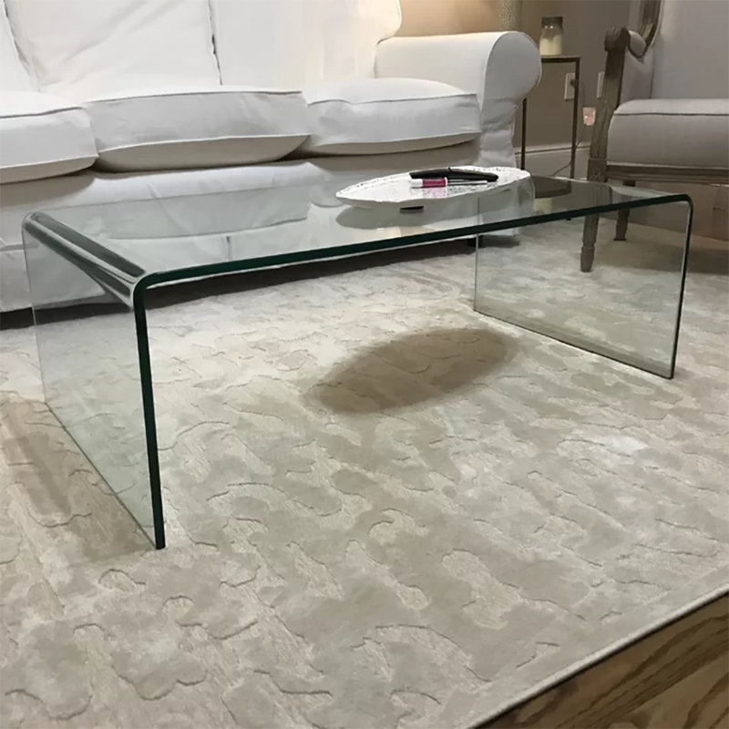 Table basse, table basse, table de salon avec surface en verre trempé, H 17,72 po x l 19,3 po x P 15,35 po, Clair