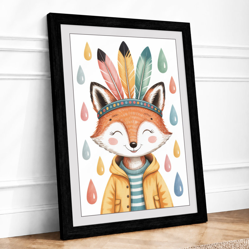 Crowned Fox Boho - Framed Print, A4 - 29.7 x 21.0 cm, Black