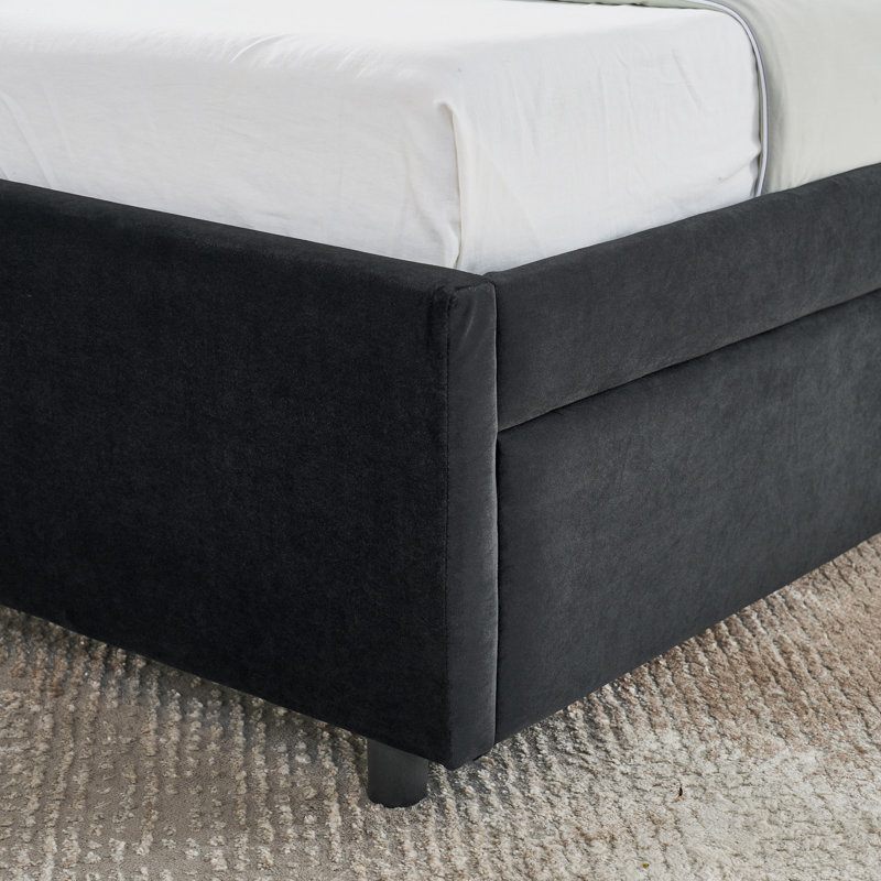 Upholstered Tufted Bed Frame With Two Drawers, Sofa Bed Frame With Comfortable Backrest And Armrests, Velvet, Black