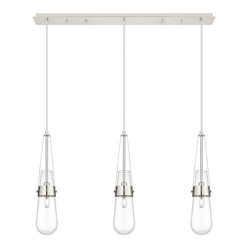 Luminaire suspendu pour îlot de cuisine 3 lumières Ranson, Transparent, Nickel poli