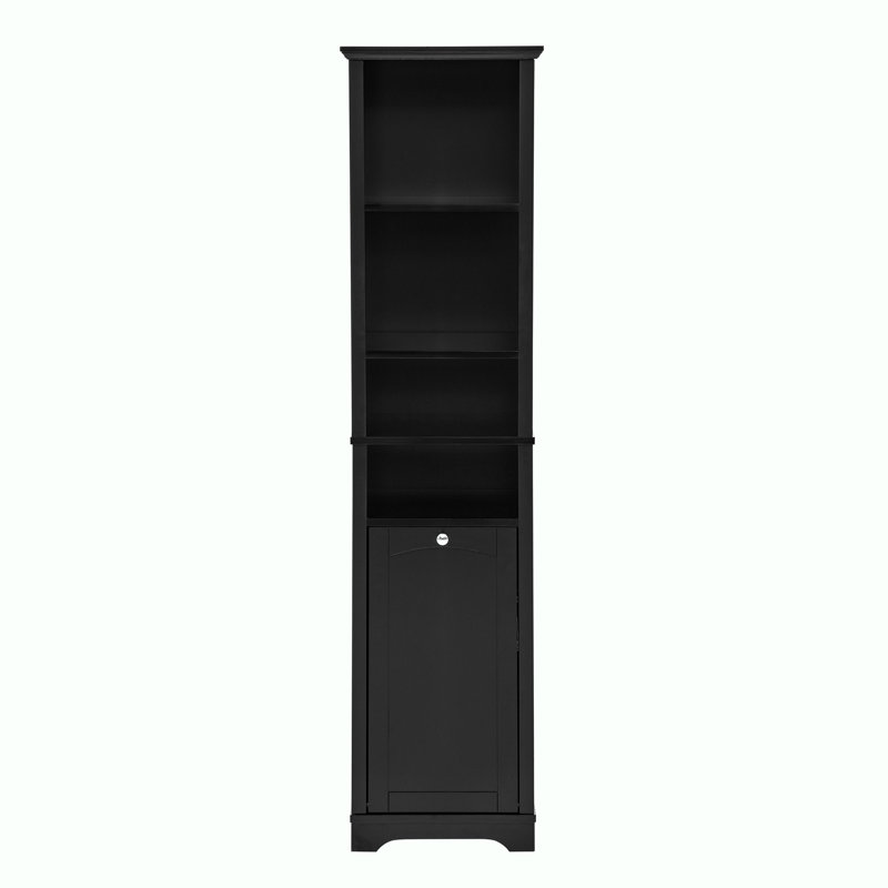 64" Tall Bathroom Storage Cabinet with  4 Adjustable Shelves, Black