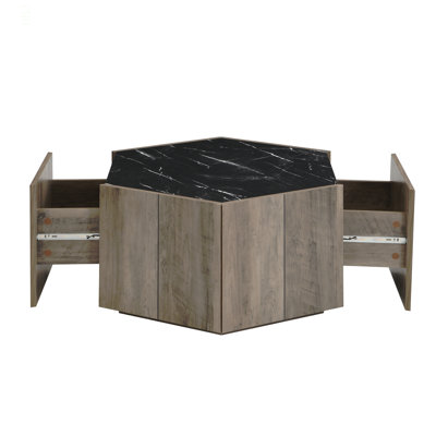 Table basse hexagonale avec 2 tiroirs pour le salon