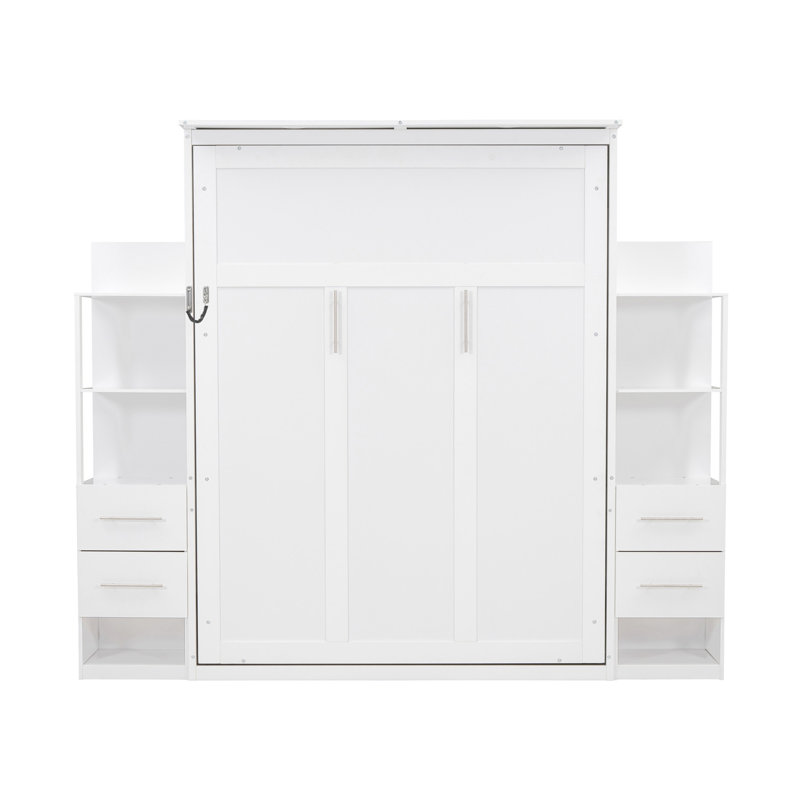 Lit escamotable peu encombrant avec rangement intégré et éclairage DEL, Blanc