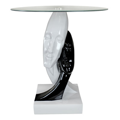 Lovers in Black and White Glass End Table