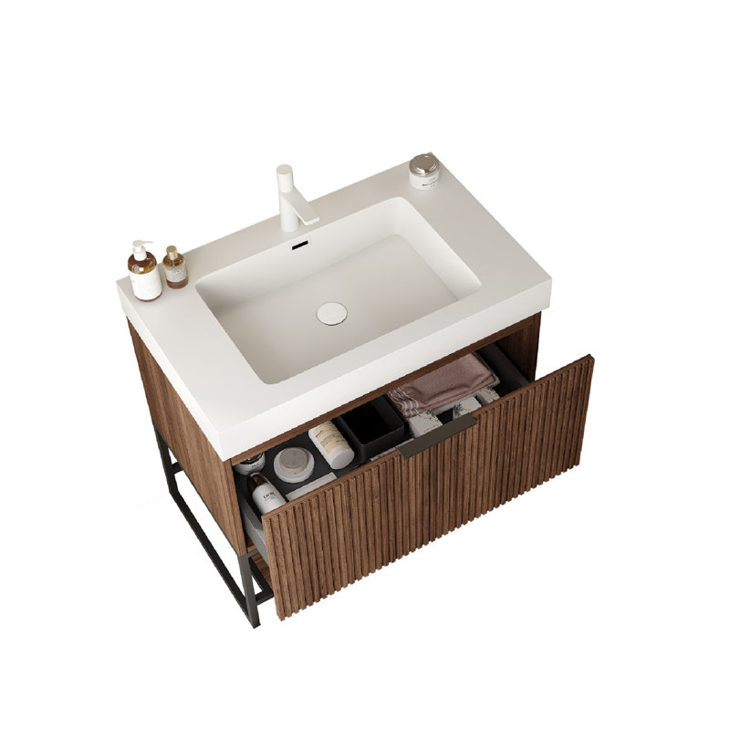 Bathroom Vanity With Sink, Freestanding Storage Cabinet With Drawer And Open Shelf