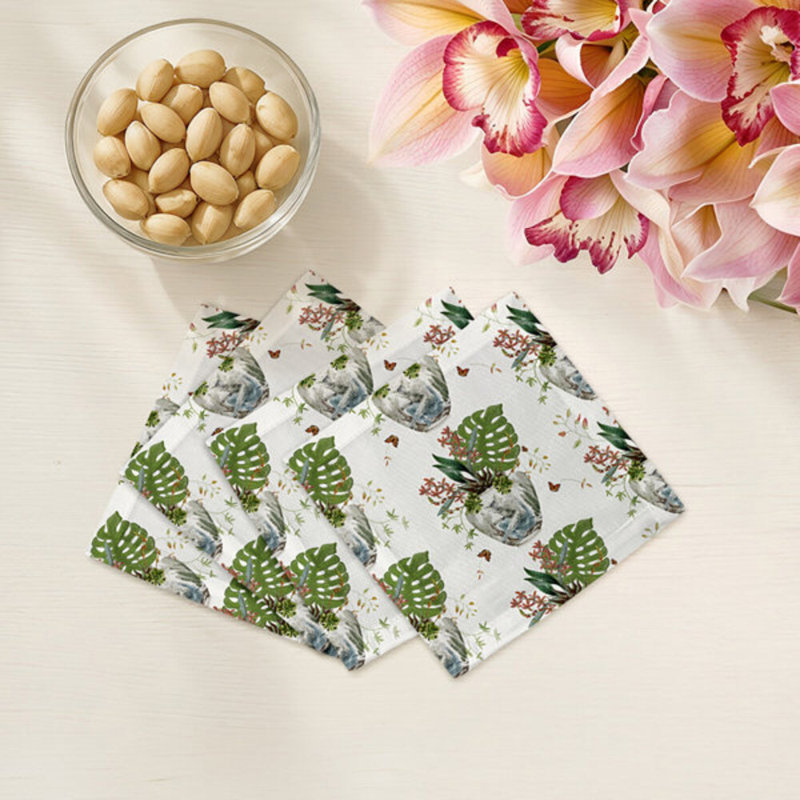 Monkey Small Jungle Cotton Sateen Cocktail Napkins, White