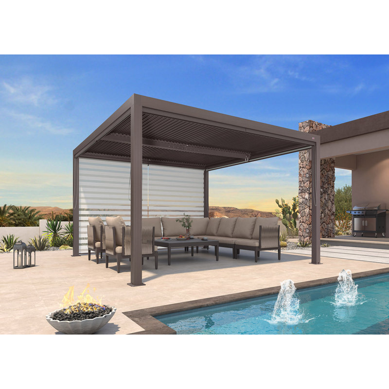 Purple Leaf Louvered Pergola Accessories Pull Down Roller Shade Privacy Shade Sun White Side Shade, Bronze Frame. Pergola Not Included