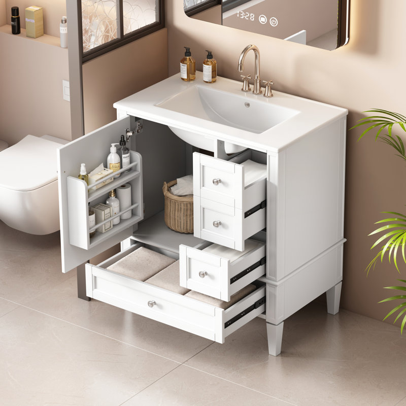 Meuble-lavabo 30 po avec lavabo en céramique, Blanc, Noir, noir, noir, noir