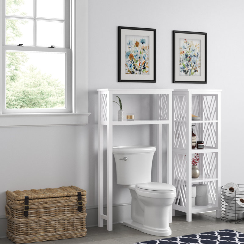 Lund Wooden Bath Set With 1 Over The Toilet Bathroom Shelf And 1 Tall Bath Storage Shelf