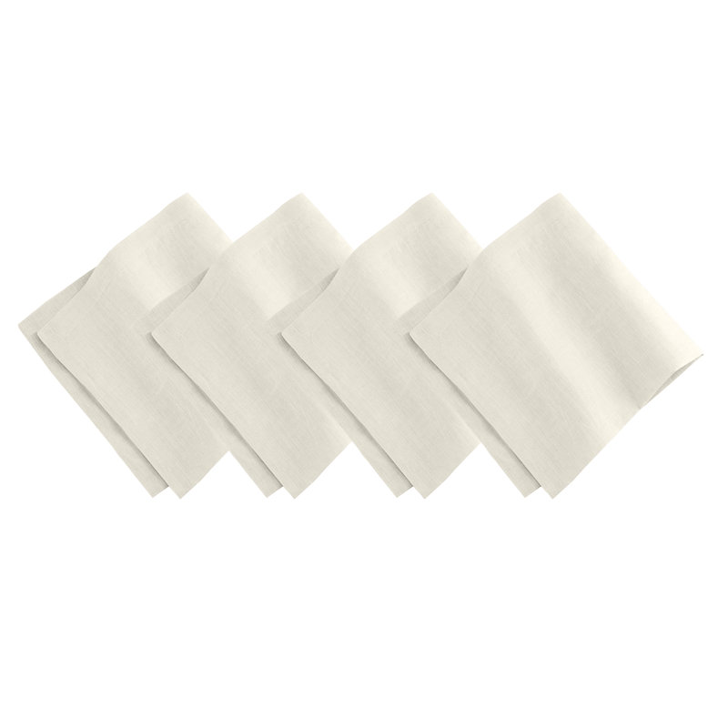 Ivory Linen Napkin Set with Mitered Hem, 21" x 21"