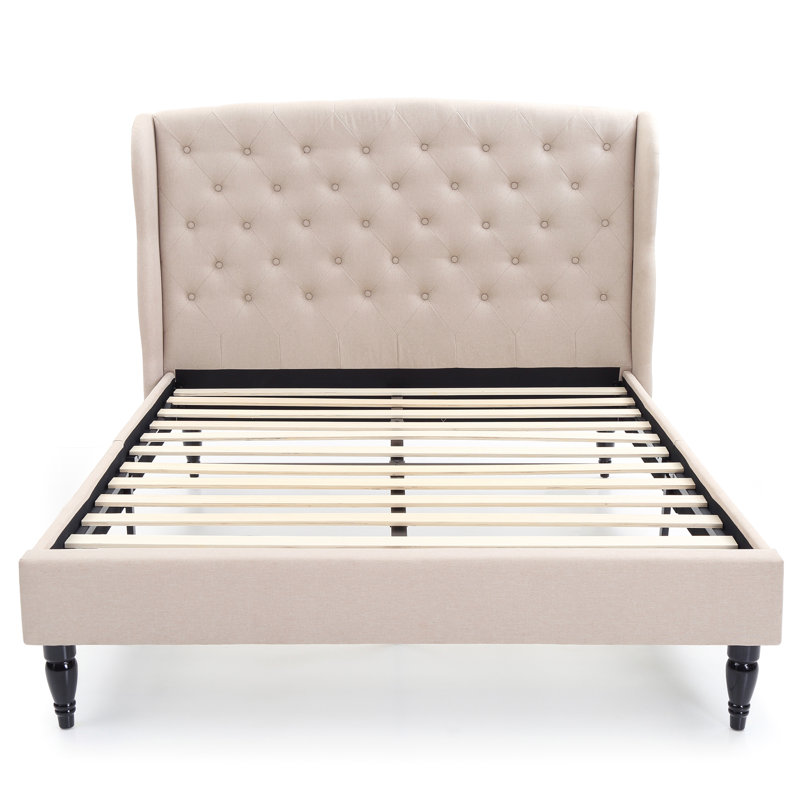 Coyte Upholstered Metal Wingback Bed, Linen, Queen