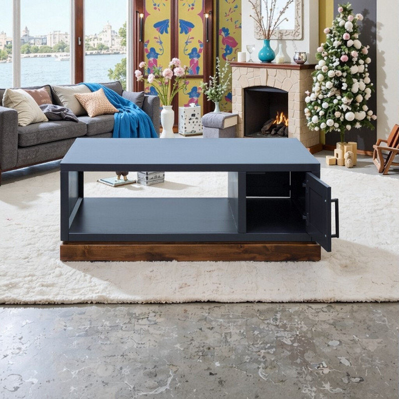 Table basse de 48 pouces en bois massif avec rangement sans assemblage requis Finition bicolore, Bleu