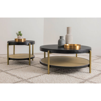 Benson Black Round Coffee Table With Storage Shelf