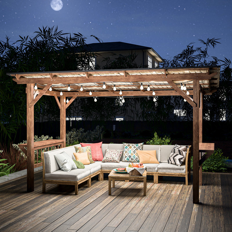 Pavillon de jardin en bois robuste 13 pi x 6,5 pi avec toit en métal et comptoir sophistiqué