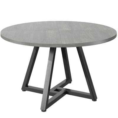 Table de salle à manger ronde 47 po noire: structure métallique à piédestal, style industriel compact