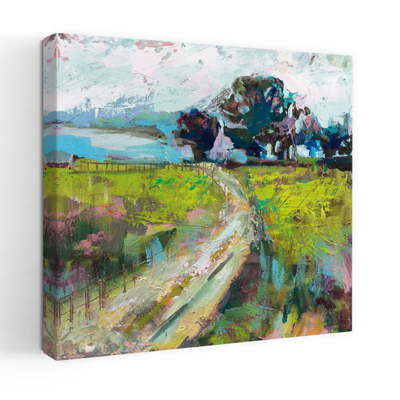 Art contemporain contemporain The Meadow V2 avec paysages verts, H 18 po x l 18 po