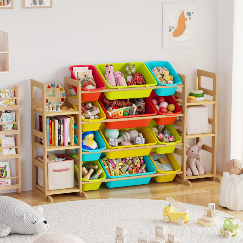 Toy Storage Organizer with 6 Shelves & 12 Bins, Kids Bookshelf Bookcase, Toy Bin Shelf for Playroom & Bedroom Organization & Decor