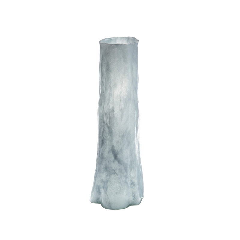Grand vase décoratif Quia, corps brut, verre soufflé bleu pâle , Hauteur totale - 20 po