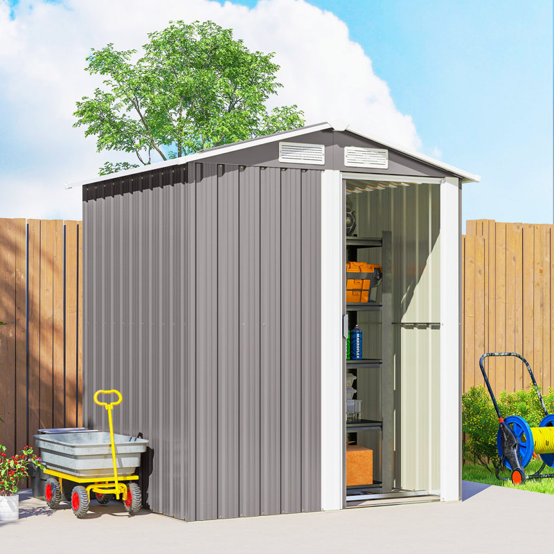 Outsunny 5ft x 4ft Garden Shed Metal Tool Storage Shed Grey