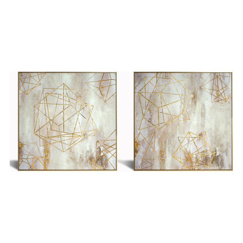 Ensemble de 2 toiles Golden Geometric Harmony Duo - 39 po x 39 po - (ensemble de 2)