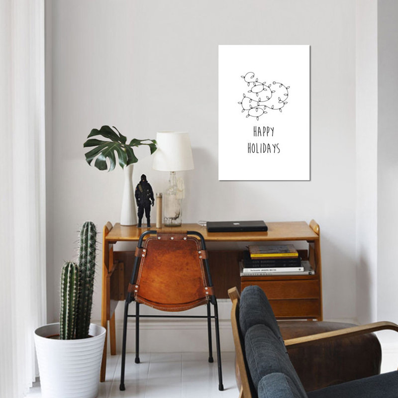 « happy fêtes », art textuel sur toile, H 26 po x l 18 po x P 1,5 po, Pas de tapis, Toile tendue