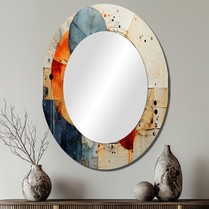 Mixed Media - Teal Modern Oval Wall Mirror, 40" x 30"