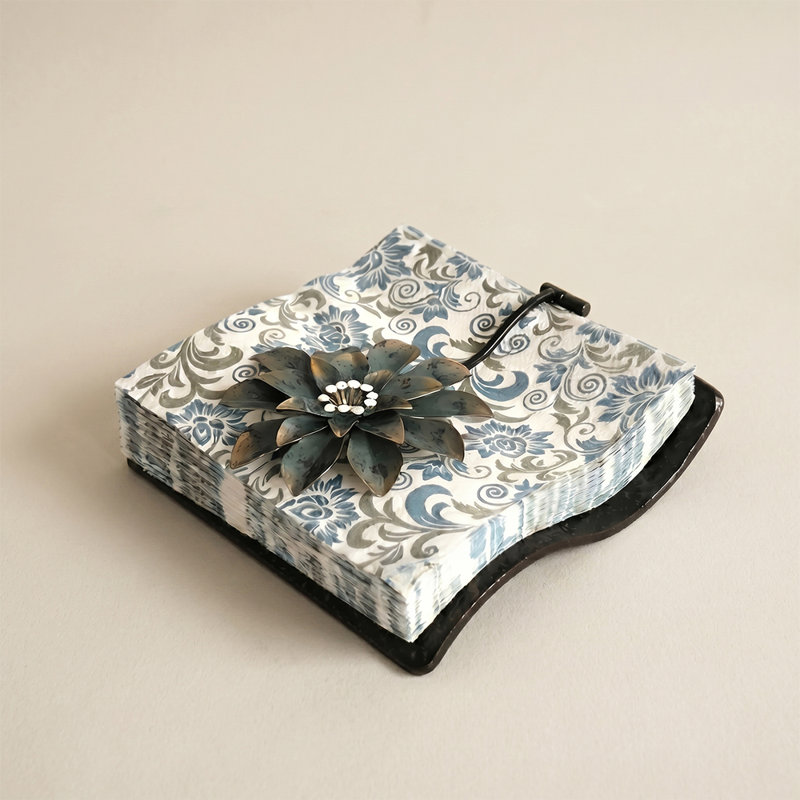 Porte-serviette floral en métal avec bords ondulés surélevés, porte-serviette plat stable