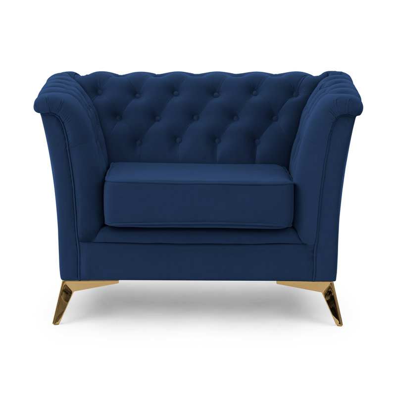 Whitby Velvet Chesterfield Chair, Gold, Navy Blue