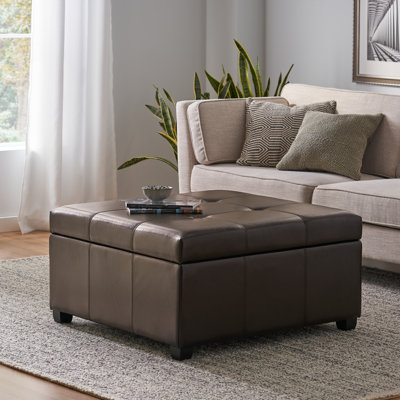 Repose-pieds à cocktail carrés en similicuir capitonné de 34 po de large avec rangement