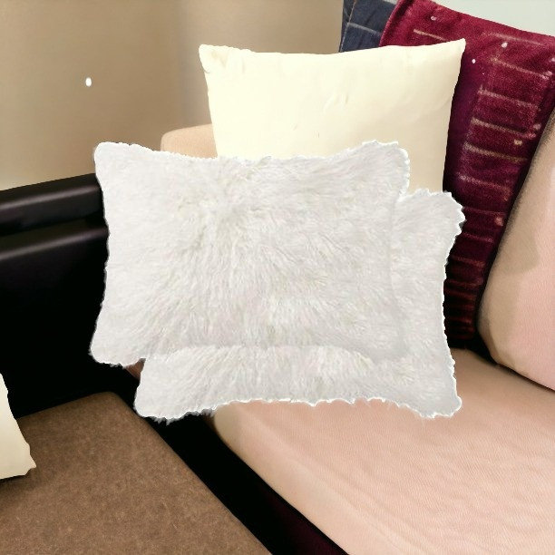 Set of Two 12" X 20" Blush Cowhide Throw Pillow, Off White
