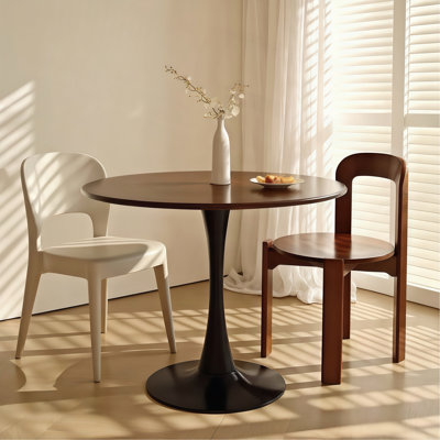 Table ronde, table de salle à manger moderne de 31,5 po, table de salle à manger, plateau en panneau de fibres à densité moyenne et base tulipe ronde en acier, table de cuisine, table basse de style Mid-Century pour le salon, table de salle à manger ovale