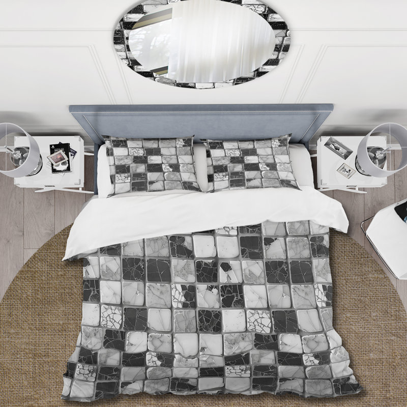 Ensemble de housse de couette gris et noir Midcentury Mosaic Tiles IV - Midcentury
