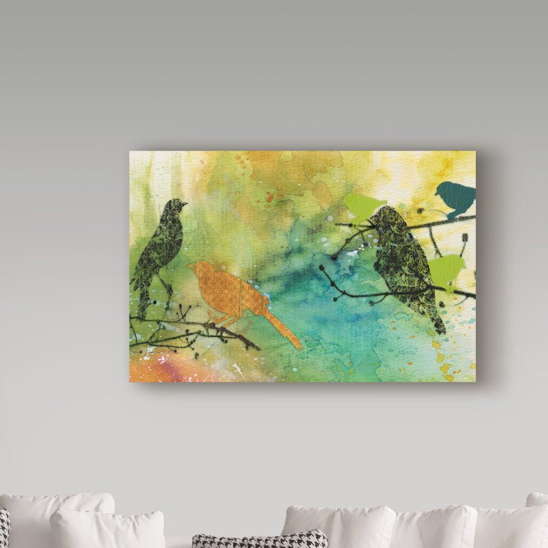 « color oiseau pattern », reproduction de peinture à l’acrylique sur toile tendue, H 22 po x l 32 po x P 2 po