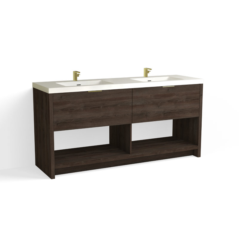 Vista 72" W Freestanding Double Bathroom Vanity, Single-Hole, White Gloss, White Nanomatte/Matte Black