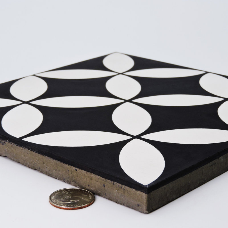 Amlo 8" x 8" Cement Patterned Wall & Floor Tile, Black/White