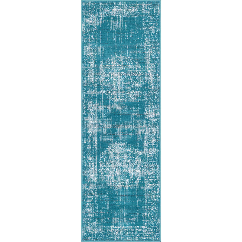 Tapis bleu sarcelle Dota, Tapis de couloir 2 pi x 6 pi 1 po