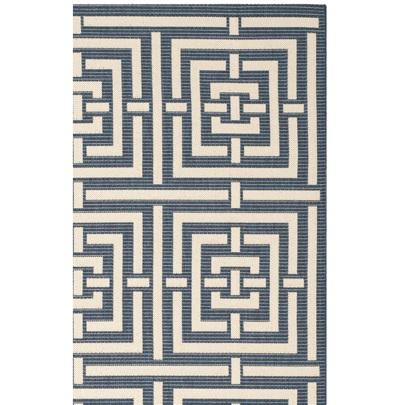 Arneshia Geometric Blue/White Indoor/Outdoor Area Rug, Square 6'7"
