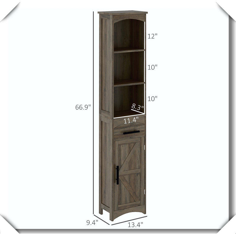Tall Slim Narrow Cabinet Anti Tipping Easy Clean Design, Gray,Oak