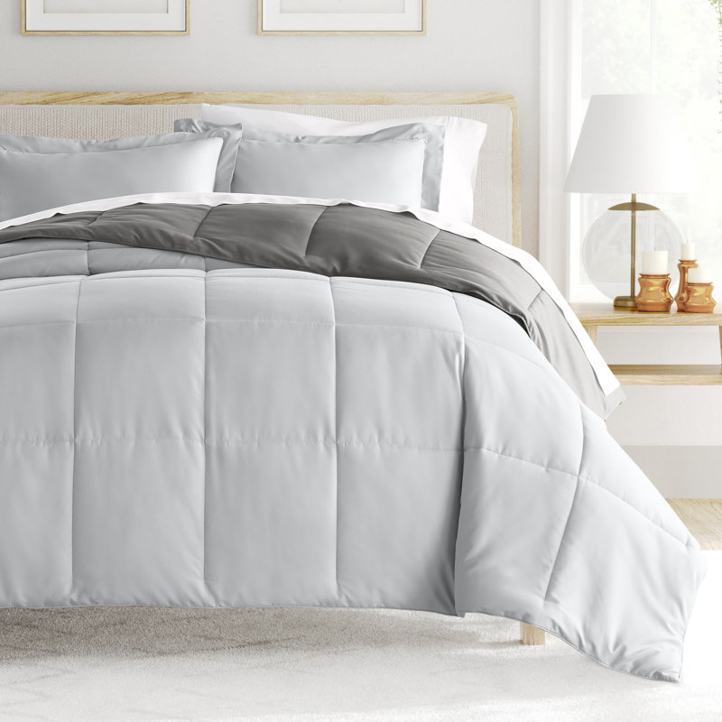 Ensemble d'édredon réversible en microfibre , Gris, Édredon double/grand et 2 taies décoratives