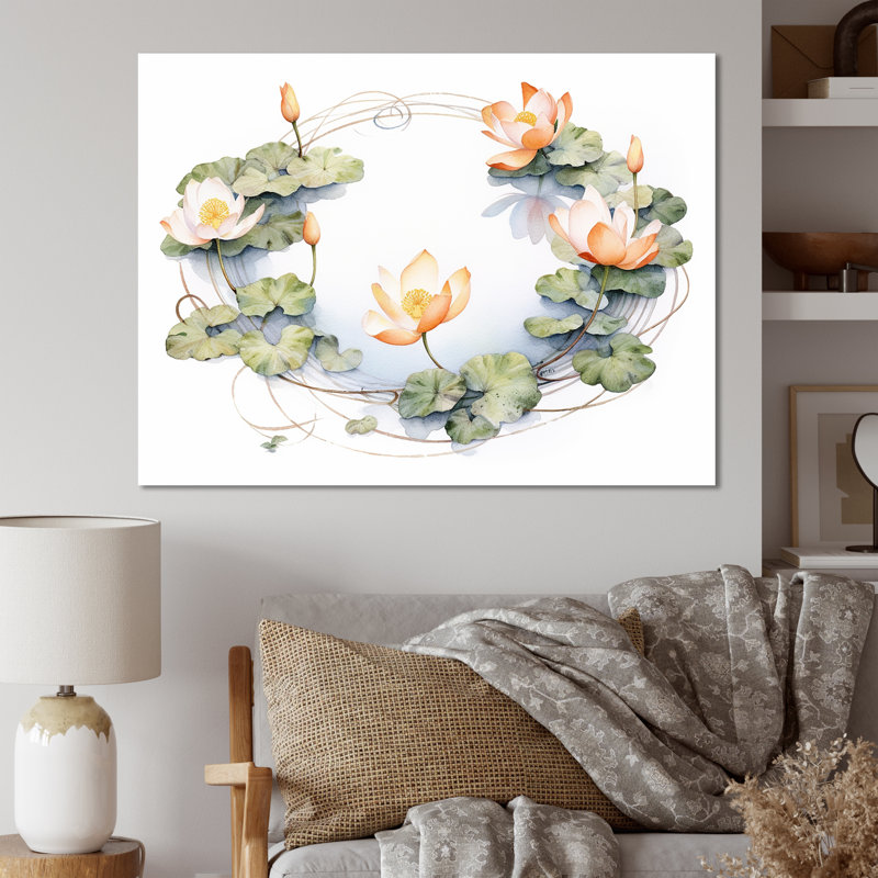 «Natures Lotus Lilly Pads I», reproduction sur toile, Toile tendue, H 12 po x l 20 po