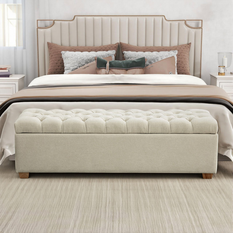 60.24'' Wide  Upholstered Storage  Bench, Beige