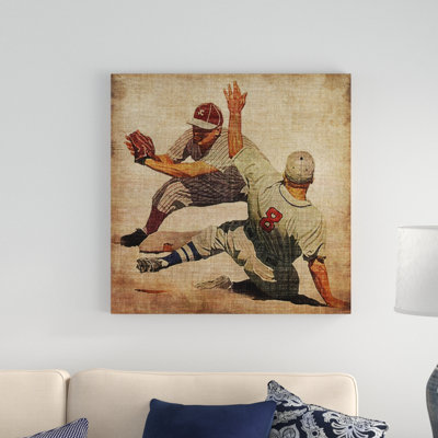 «Vintage Baseball Slide», reproduction d'art sur toile tendue