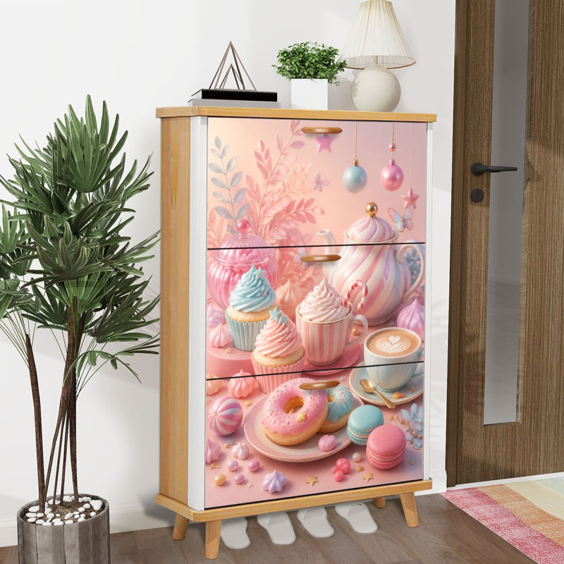 Armoire de rangement pour chaussures avec 3 tiroirs rabattables pour arrangement de desserts pastel