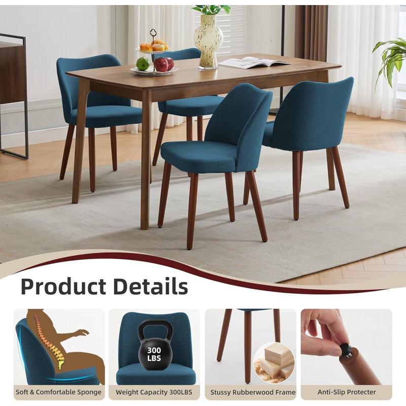 Polyester Upholstered Side Chair, 4, Blue