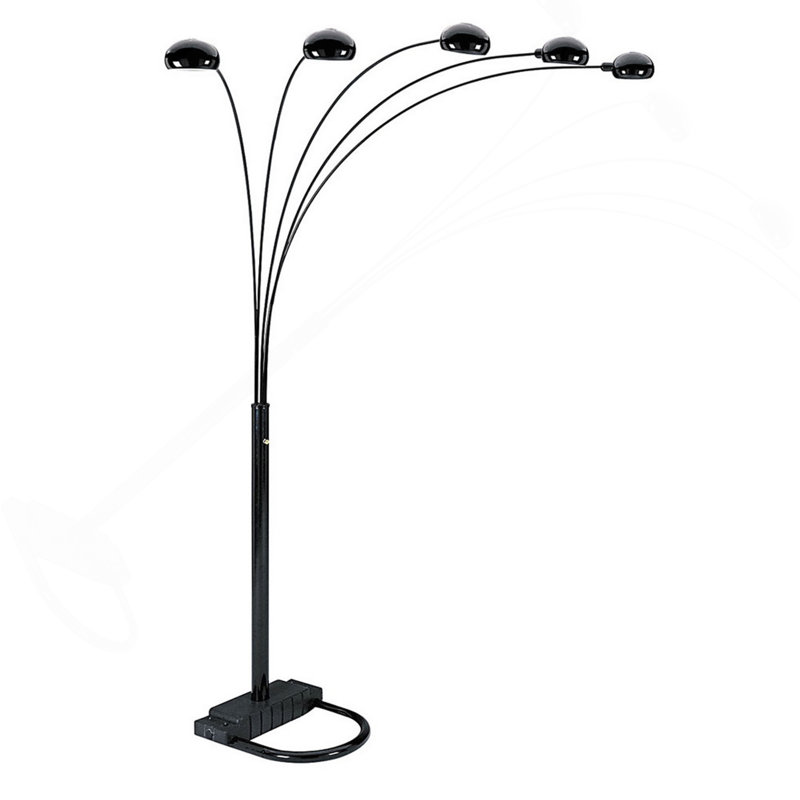 Lampe sur pied de 84 po de hauteur avec finition noire et 5 bras arqués réglables