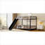 Lit superposé convertible simple au-dessus d'un lit simple, structure en métal noir classique avec garde-corps et glissade pour chambres d'enfant
