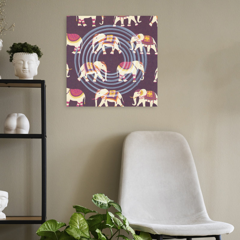 Ornement orné de cercles d'éléphants, art mural contemporain, H 18 po x l 18 po