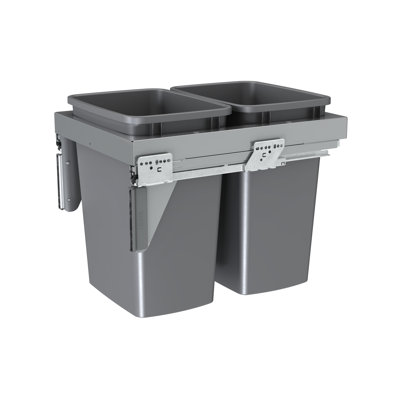 Steel Top Mount Waste and Recycle Center Pullout w/ Double Metallic Silver 35 qt. Containers and Soft-Close for 18" Full-Access Base
