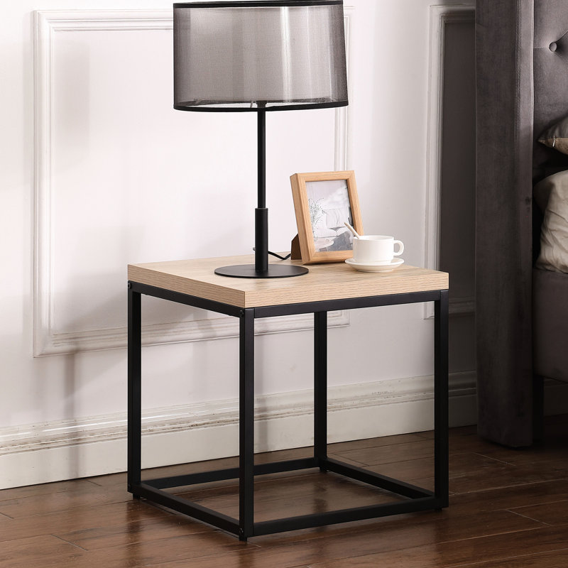 Table de bout avec table de bout, table de chevet carrée en bois et métal, petite table de bout avec rangement, pour la chambre à coucher du salon, chêne naturel