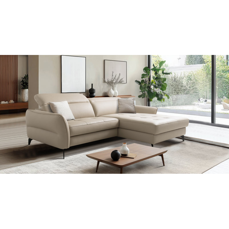 Manchester Leather Corner Sofabed with Adjustable Headrests and Storage, Beige, Right Hand Facing